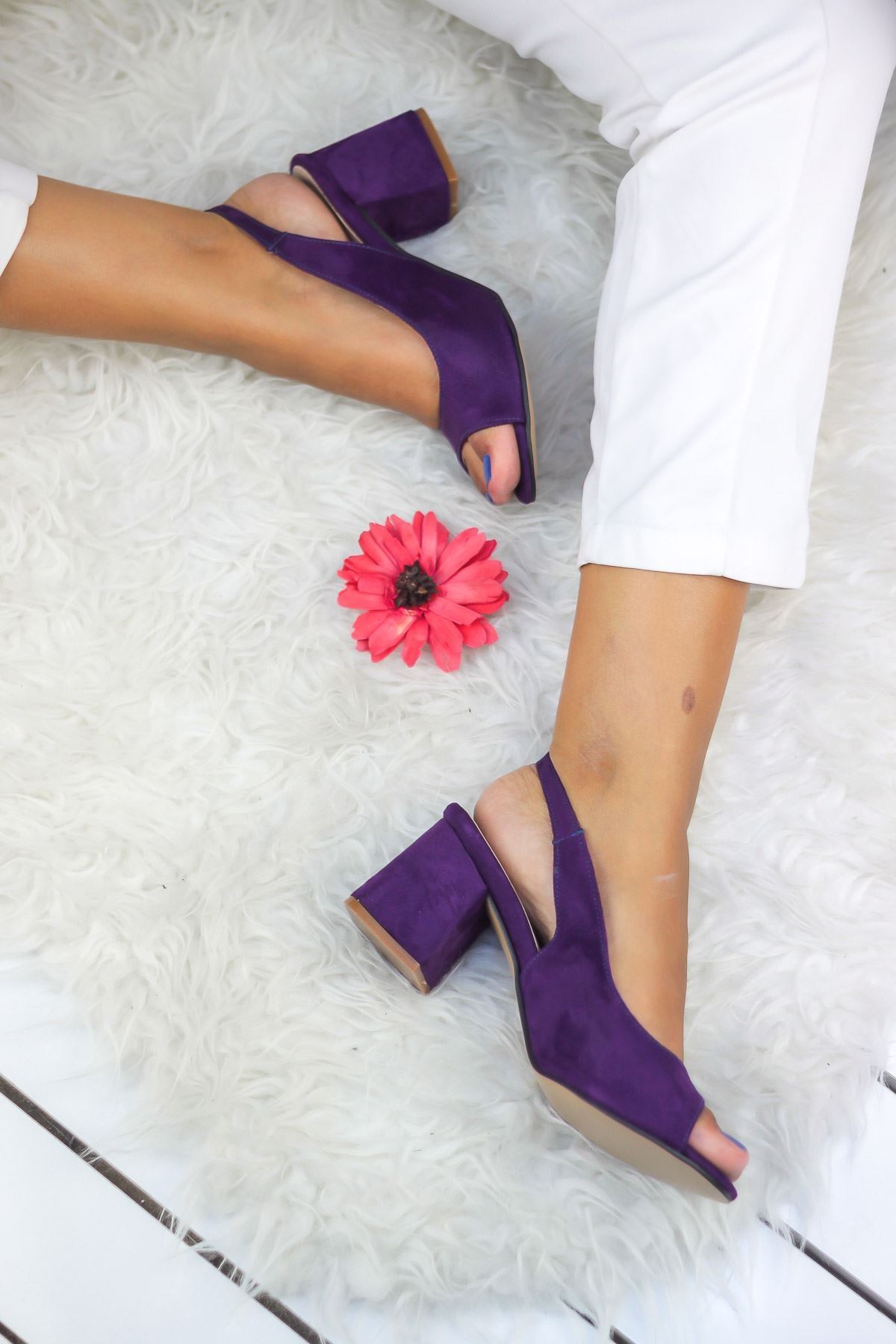 Alina Purple  shoes  with heels made of genuine leather