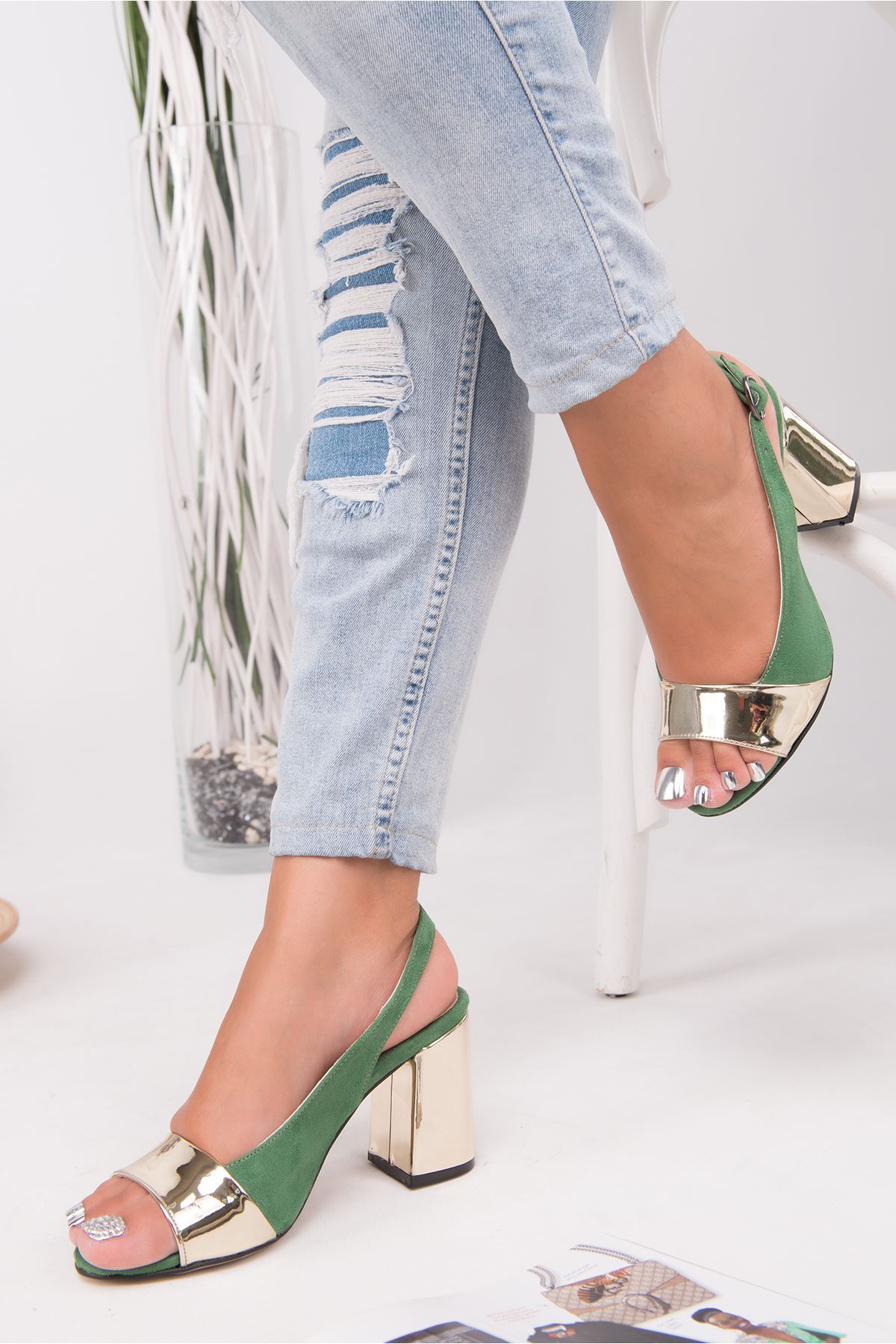 Bellia Sax Bella shoes of green genuine leather with heels