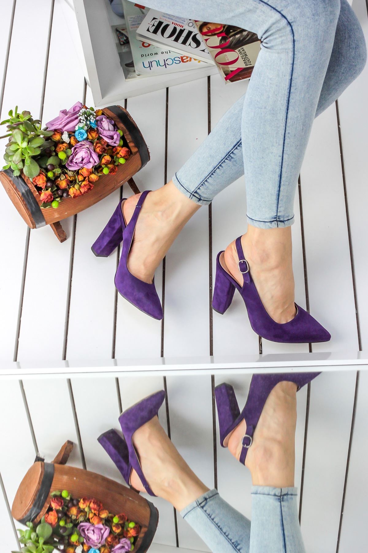 Diana shoes in Mauve leather and heels
