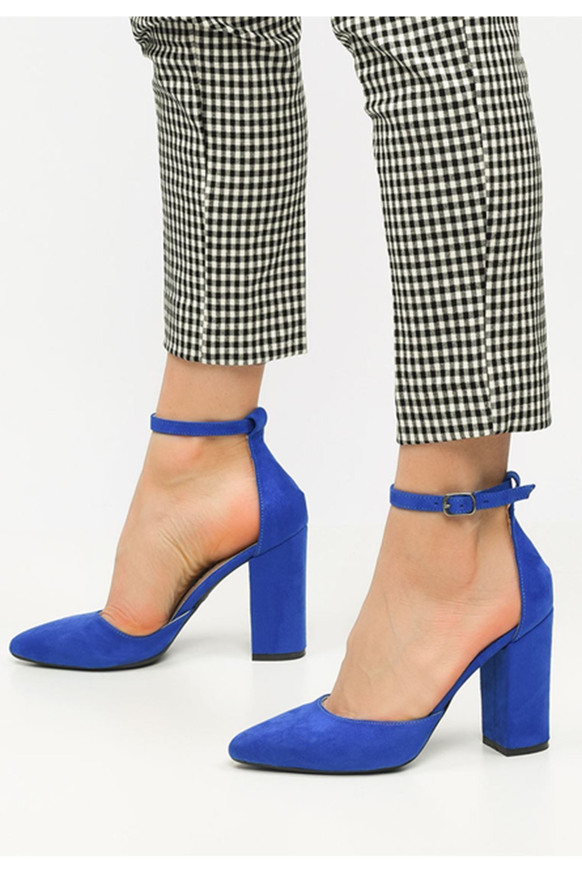 Gökçe Sax Blue Suede Heeled Shoes