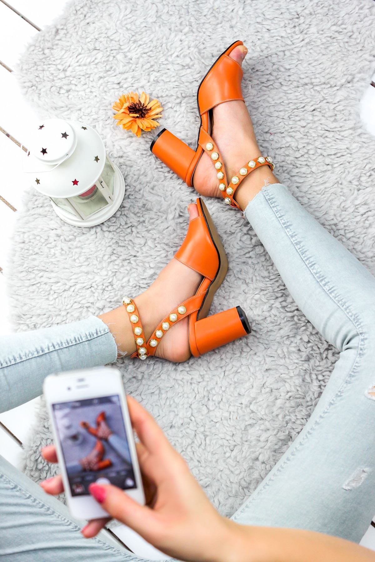 Mimoza Orange Heeled Shoes