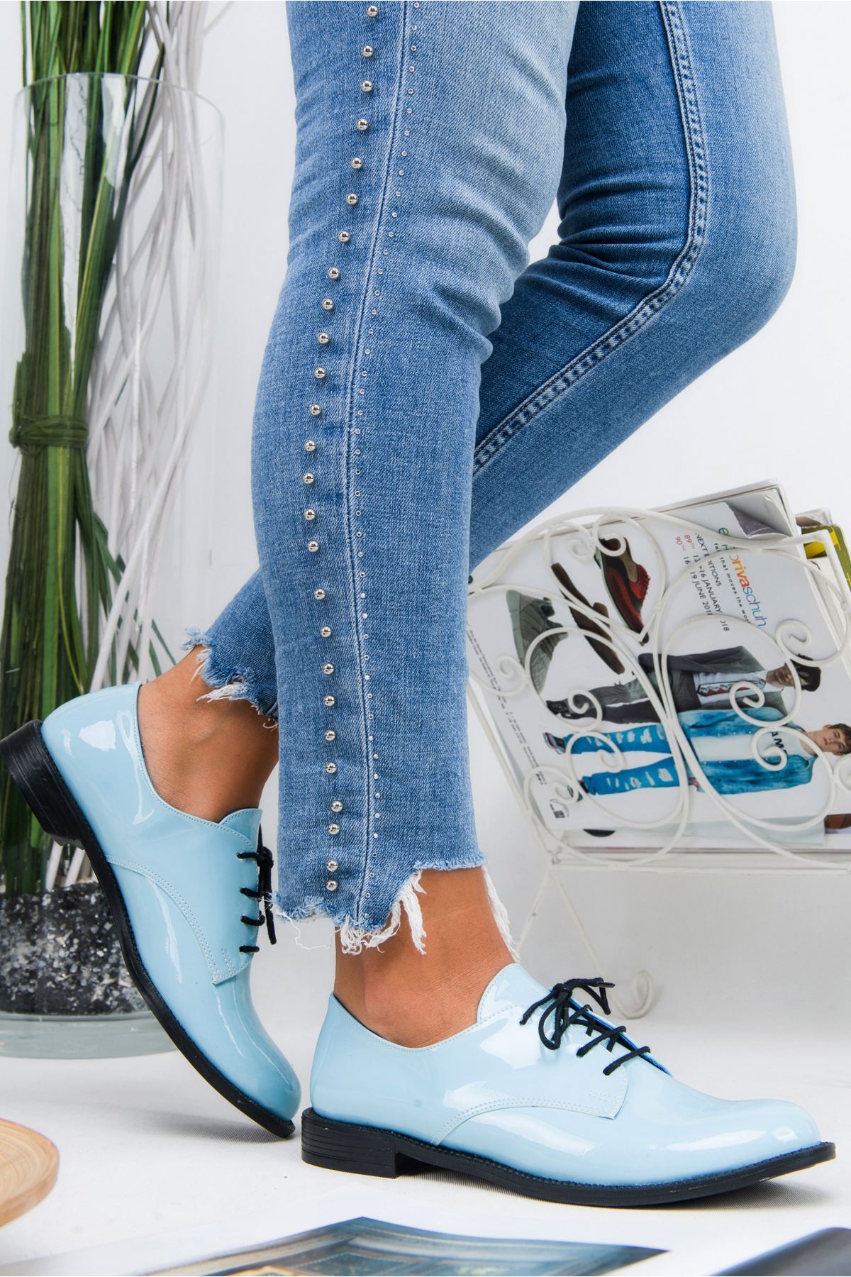 Flat Shoes Benito light blue Patent Leather