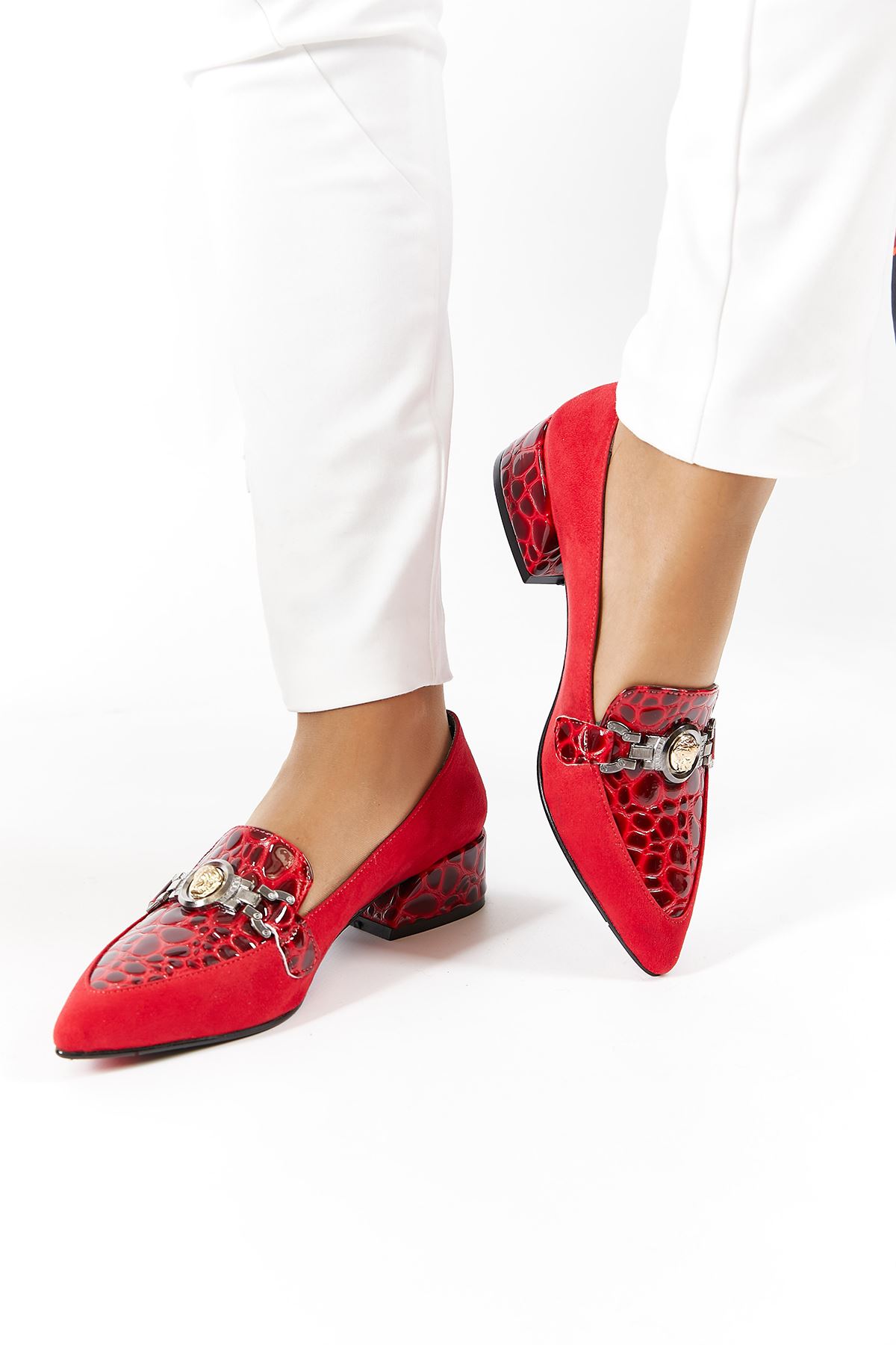 Shoes Landi with Suede red & Heeled