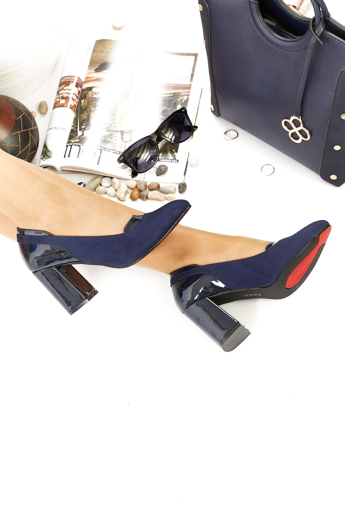 Shoes Rasha Blue dark Suede with heels
